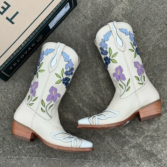 Tecovas The Sadie Meadow Bone Cowboy Boots Size 9 Floral Cream Western Bride - Picture 6 of 15
